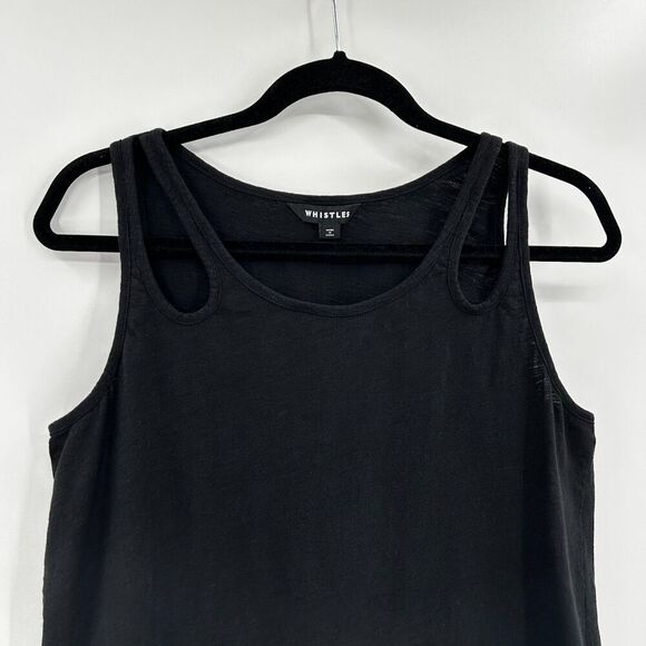 WHISTLES Women Black 100% Organic Cotton Cut Out Sleeveless Boxy Tank Top Medium - Picture 3 of 5